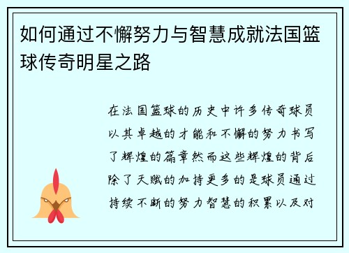 如何通过不懈努力与智慧成就法国篮球传奇明星之路
